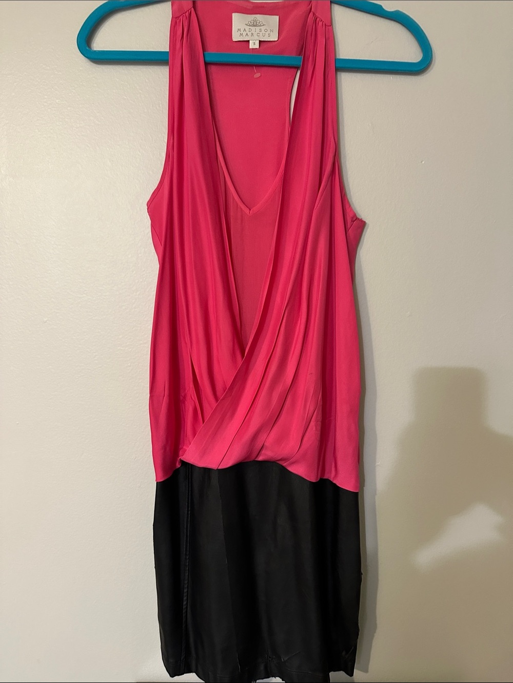 Maggy London Hot Pink and Black Draped Sleeveless Dress